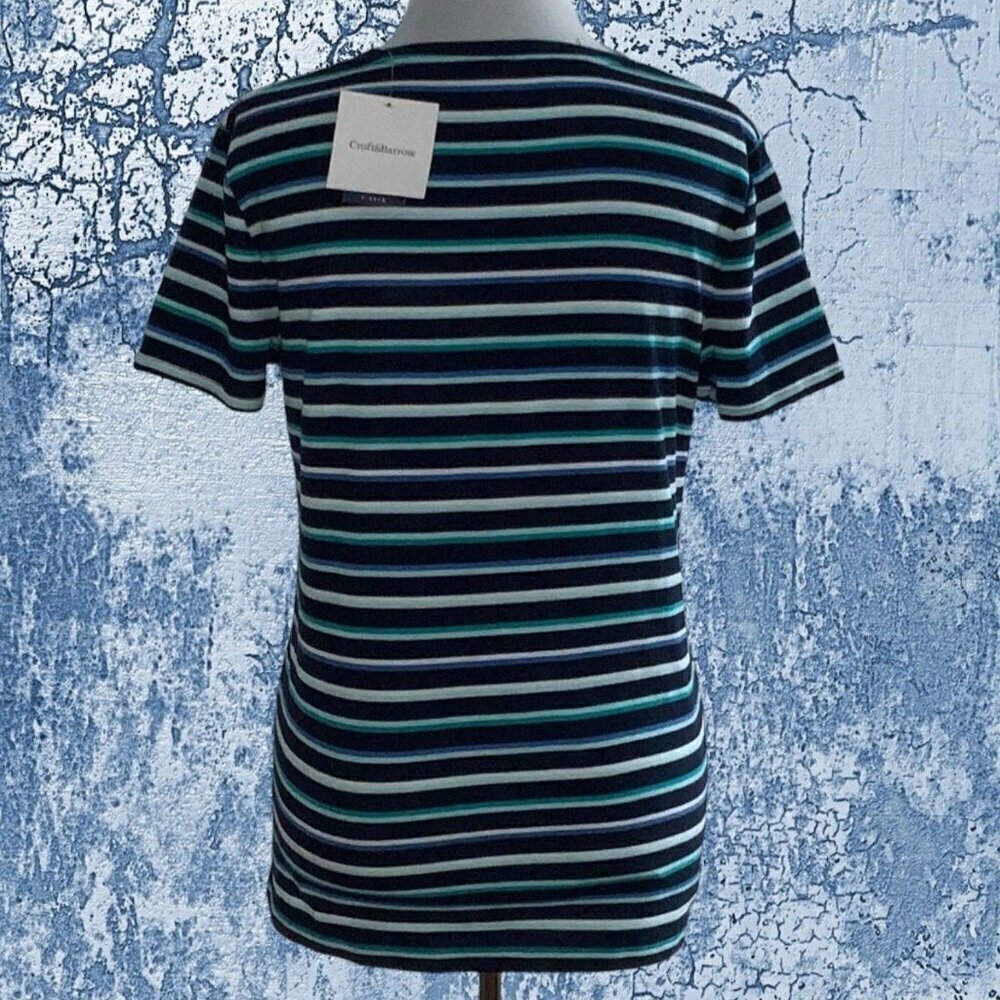 Croft & Barrow classic vneck short sleeve blue striped pullover tee NEW Medium - Picture 5 of 8